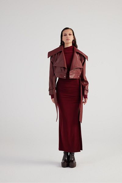 HOLLY LOLLY Geaca de piele Neeko Rosie Claret - Model Crop, Captusita si Curea