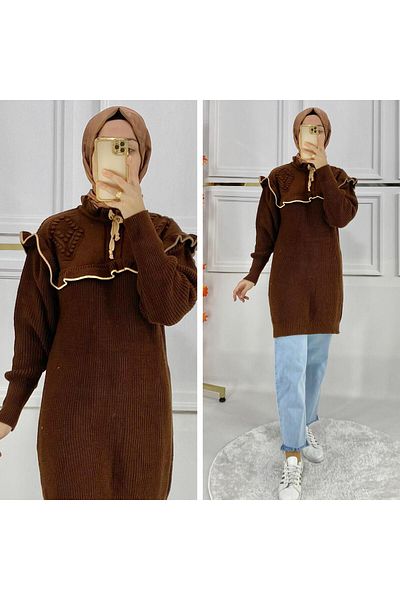 PIRLANTA GİYİM Women's Light Brown Knitwear Bow Tunic - 254