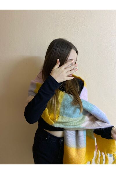 sema aksesuar شال نسائي شتوي - ألوان باستيل، وشاح واسع بشراشيب، شال كتف، هدية