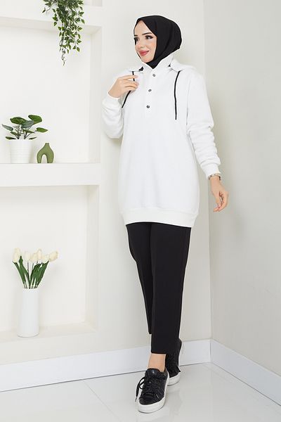 TesettürButik Detachable Hooded 3 Thread Raster Sweatshirt
