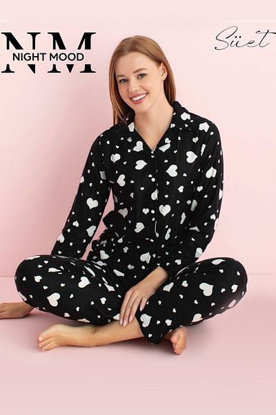 DK İÇ GİYİM Heart Sucet Front Minute Pajama Set
