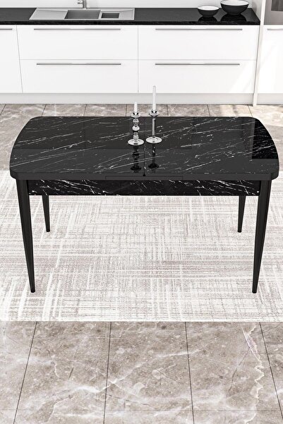 Canisa Concept Via Serisi, 80x132 Siyah Mermer Desenli Açılabilir Mutfak Masası