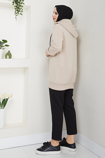 TesettürButik Φούτερ με αφαιρούμενη κουκούλα με 3 κλωστές