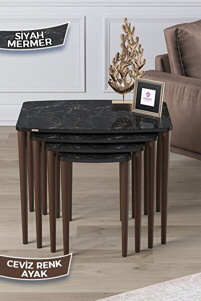 Canisa Telwe Serisi Mdf Ve Lake Boya, Krem 4lü Zigon Sehpa Takımı, Ceviz Gürg...