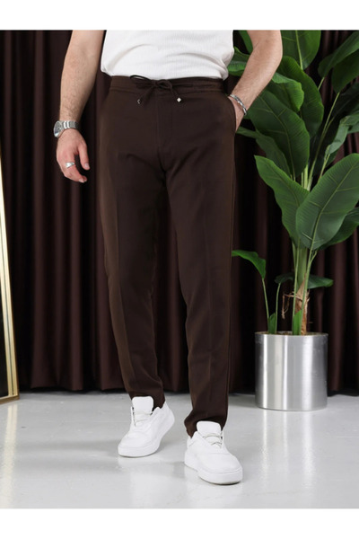 DENİZLİFE Men's Cotton Jogger Elastic Waist Zippered Trousers