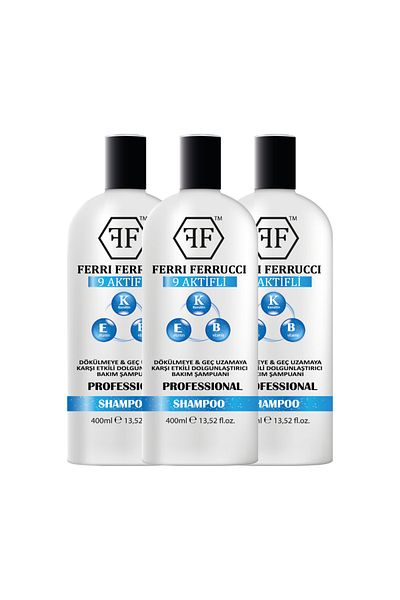 Ferri Ferrucci 3Pcs 9 Active Anti-Hair Loss Shampoo & Late Growth Hair Care Shampoo
