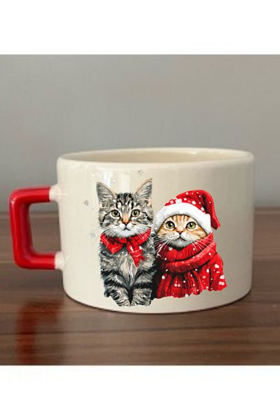 lili hediyelik Christmas and Cat Theme Printed Coffee Cup Mug Cup Christmas New Year Gift