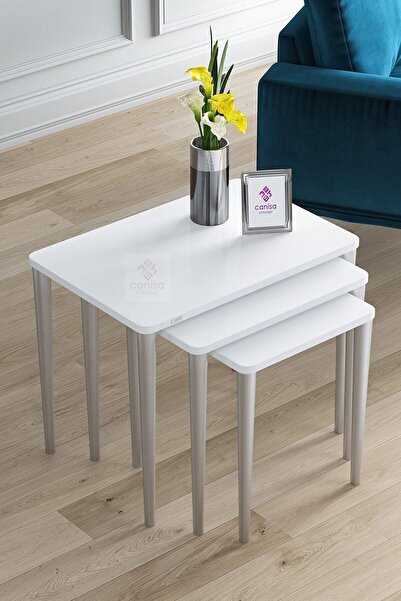 Canisa Concept Via Serisi Mdf 3'lü Zigon Sehpa Takımı Beyaz