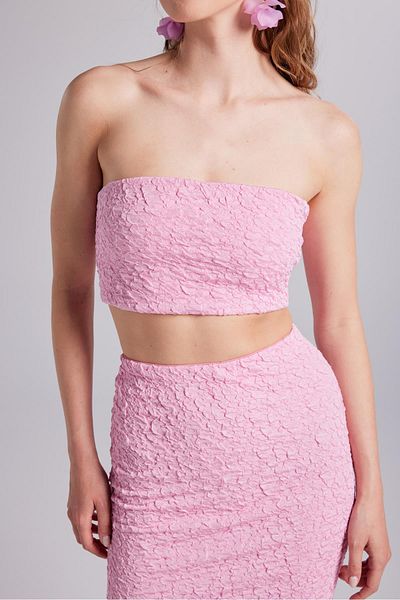 HOLLY LOLLY Pink Wafer Fabric Skirt and Bustier Set