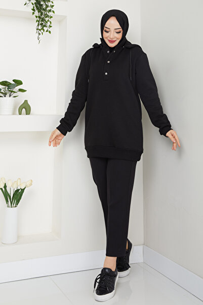 TesettürButik Φούτερ με αφαιρούμενη κουκούλα με 3 κλωστές