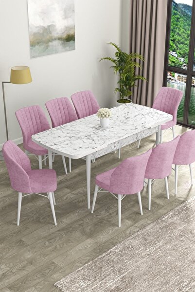 Canisa Concept Eva Serisi 80x132 Açılabilir MDF Mutfak Masası Takımı Beyaz Ma...