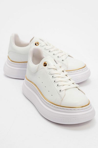 LuviShoes Pantofi sport de damă BOTEA White Skin cu detalii aurii