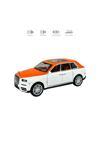 FEN TOYS رولز رويس كولينان أبيض برتقالي 1:22 نموذج سيارة معدني مع عادم صوت خفيف سموكي