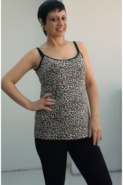 Mertcan Butik Black Coffee Leopard Print Drawstring Viscose T-Shirt