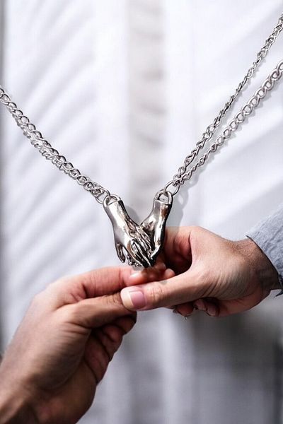 shop Unisex Silver Couple Necklace - Lover, Friendship and Holding Hand in Hand Bff Necklace