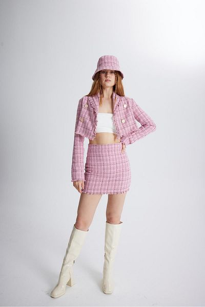 HOLLY LOLLY Tweed Fabric Mini Tweed szoknya rózsaszín
