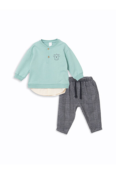 LC Waikiki Lcw Baby Green Judge Collar Baby Boy Sweatshirt and Pants 2-Pack