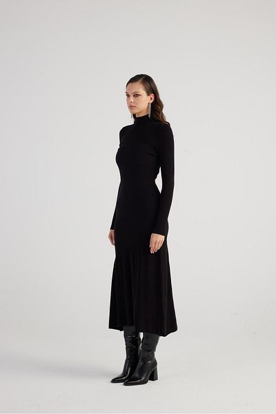 HOLLY LOLLY Black Midi Sally Knitwear Dress - Turtleneck, Special Texture