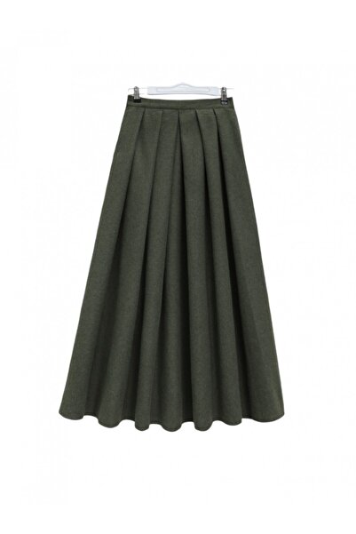 Modamorfo Pleated Skirt Front Tie Stitched Set - Khaki