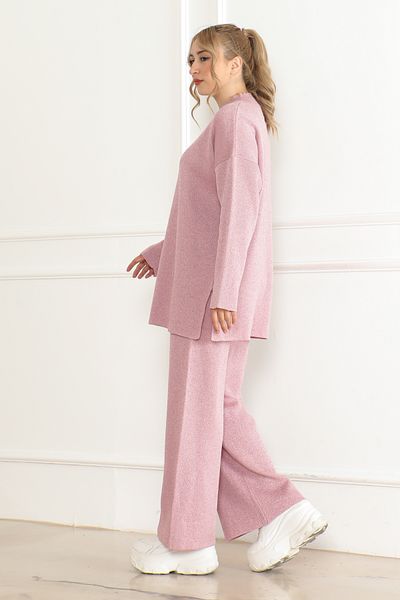 Molly Nelly Women's Crew Neck Sweater Pants Silvery Knitwear Set