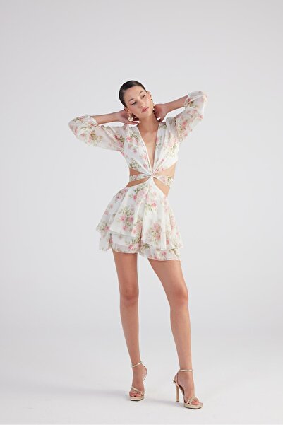 HOLLY LOLLY Μίνι φόρεμα Amalfi εκρού με floral σχέδιο