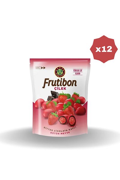 Kahve Dünyası Coffee World Frutibon Bitter Chocolate Covered Strawberry Dragee 50 g - (12 Pcs)