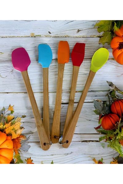 PEKİBU Colorful Bamboo Silicone Mini Spatula Set - 5 Pieces