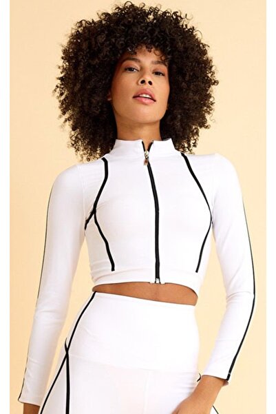 lismina Siyah Biyeli Beyaz Uzun Kollu Spor Ceket