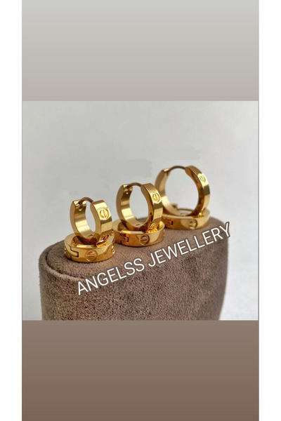 ANGELSS JEWELLERY Marka Model Üçlü Gold Halka Küpe (3’lü Gold Halka Küpe)