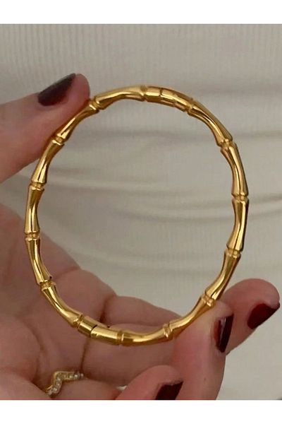 ANGELSS JEWELLERY Bamboo Bone Gold Handcuff Bracelet (Bamboo Cylinder Handcuff Bracelet)