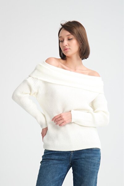 Su Moda Pulover tricotat elegant cu guler Madonna - moale, gros, moale și cu mânecă lungă