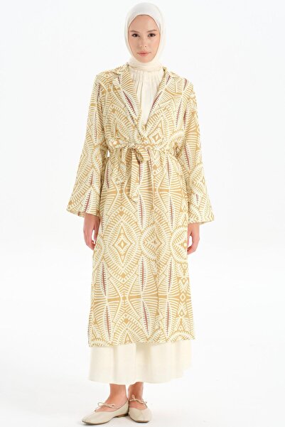 Tuğba Yırtmaç Detaylı Etnik Desenli Giy-Çık - Olive