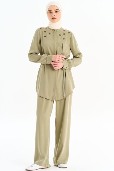 Tuğba Cep Kapaklı Bol Paça Pantolon - Mint