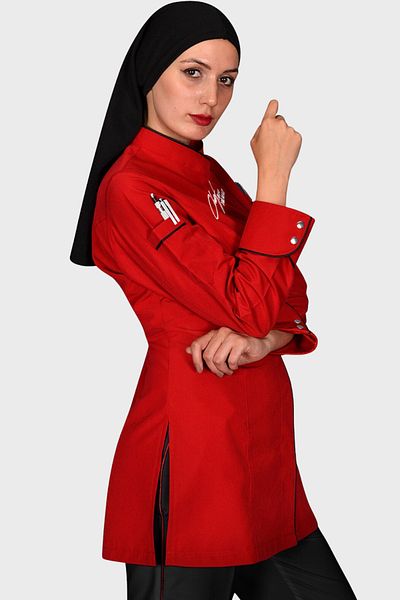 Üniformanya Hijab Cook Jacket Women's Red Chef Jacket Alpaca Women's Cook Clothing Cook Jersey Uniform