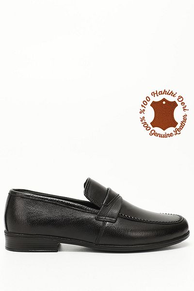 GÖNDERİ(R) BLACK Gön Genuine Leather Round Toe Casual Men's Shoes 01836