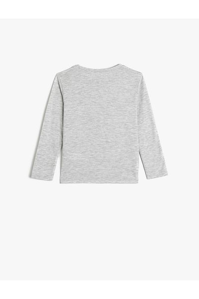 Koton T-Shirt Long Sleeve Crew Neck Print Detailed Cotton