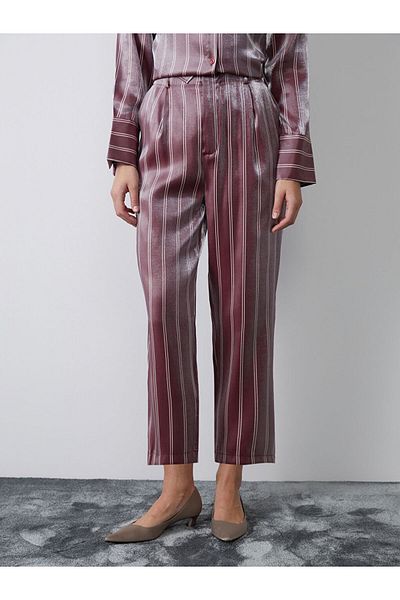 LC Waikiki Red Striped Satin Women's Trousers