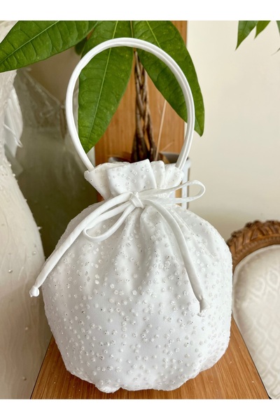 Lilyums Haute Couture&Design Kırık Beyaz çok simli puanetiye gelin kesesi