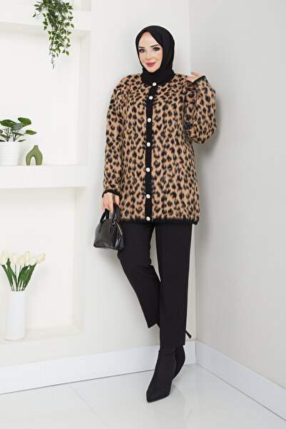 Pamuk Butik Γυναικεία Λεοπάρ Πλεκτά Ζακέτα