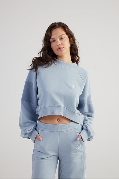 HOLLY LOLLY Graues Crop-Cali-Sweatshirt – Rundhalsausschnitt, ohne Raster