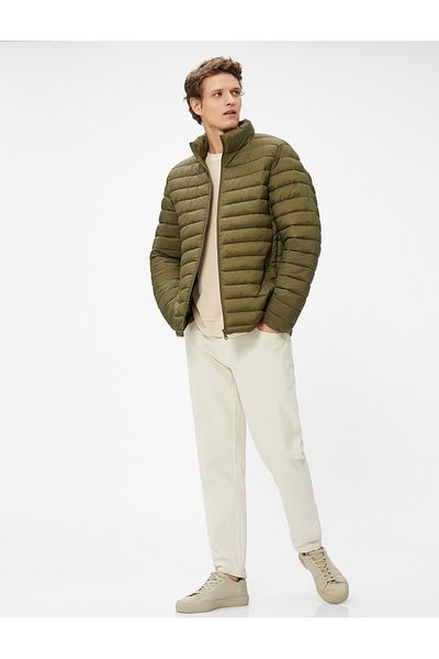 Koton Seasonal Puffer Jacket with Stand Collar and Rubber Sleeves