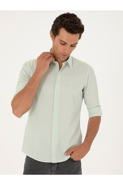 Cacharel Mint Slim Fit Pamuk Karışımlı Gofreli Gömlek 50284423-VR237