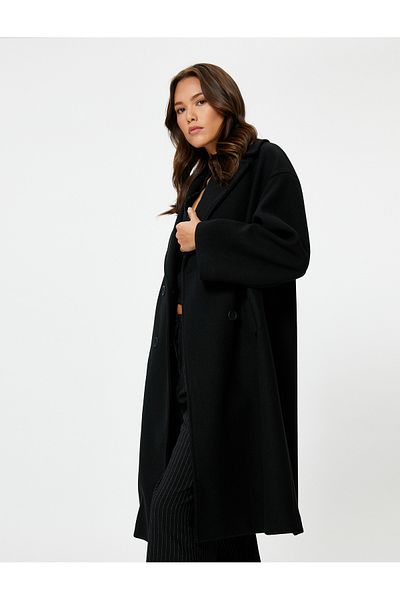 Koton Stamp Oversize-Mantel, zweireihig, geknöpft, lange Länge