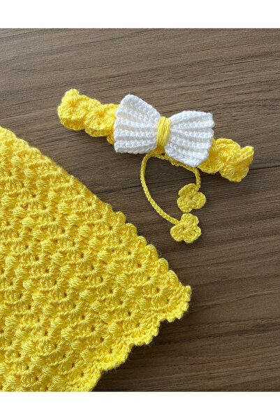 eclora design El Örgüsü Bebek Elbisesi ve Saç Tokası Set 1-2 Yaş