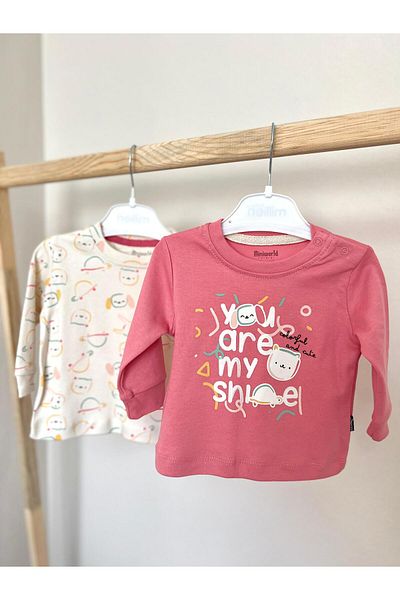 Miniworld Animal Patterned Pink Ecru 2-Piece Baby Girl T-Shirt