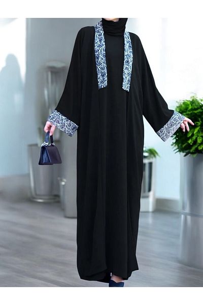 Flow Mi̇sseale Loose Long Jacket with V-Neck and Sweep Sleeve Detail or Ferace