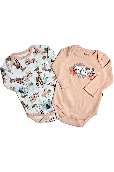 Miniworld Salmon Animal Patterned 2-Piece Baby Girl Bodysuit
