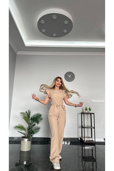 decision fashion Belted Jumpsuit with Ruffled Sleeves