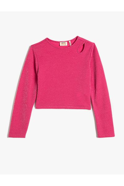 Koton T-Shirt Γυαλιστερό μακρυμάνικο στρογγυλό παράθυρο με λεπτομέρειες