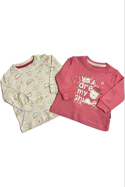 Miniworld Animal Patterned Pink Ecru 2-Piece Baby Girl T-Shirt